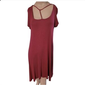 Entro Dusty Red Long Sleeve Cross Strap Bodice Slouchy Dress Size Small